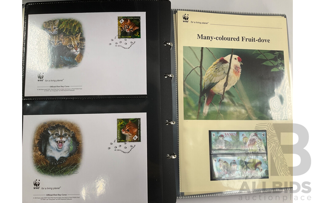 World Wide Fund for Nature 1980s'-90's Seven Volume First Day Covers and Stamps Including Norfork Islands Lizards, West Indian Iguana, Cats of Thailand, Sourthern Sea Lion, Owls of Iran, Red Knot, Pacific Tree Boa and More