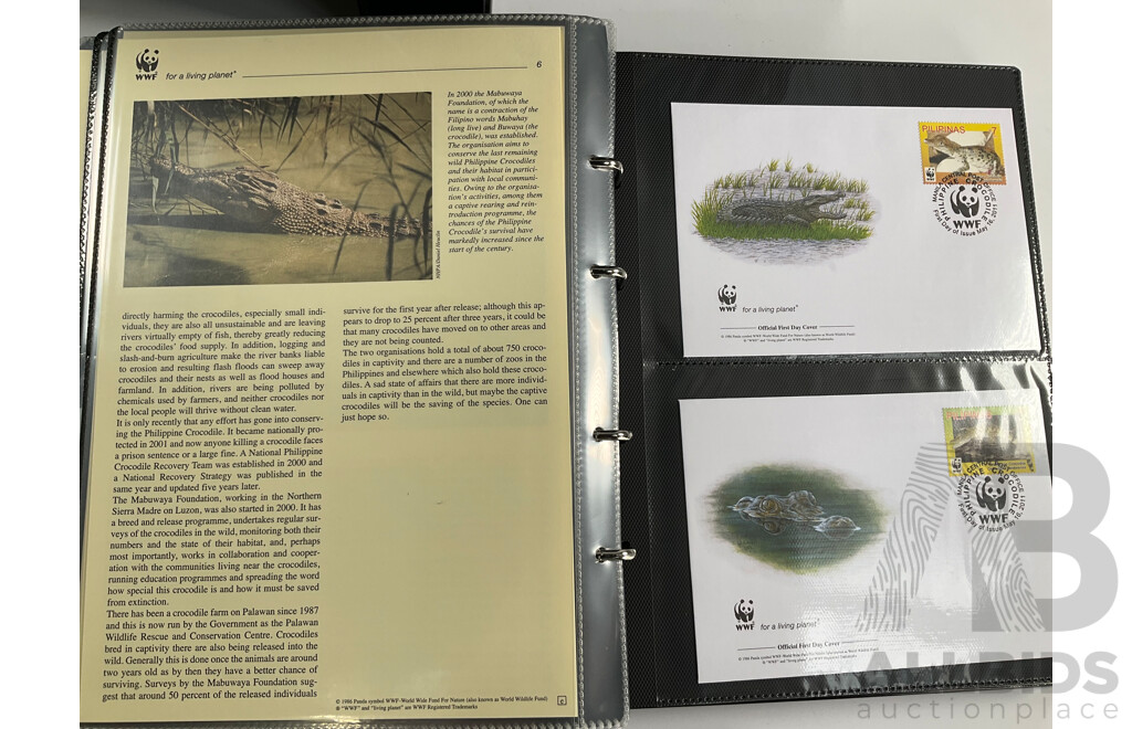 World Wide Fund for Nature 1980s'-90's Seven Volume First Day Covers and Stamps Including Norfork Islands Lizards, West Indian Iguana, Cats of Thailand, Sourthern Sea Lion, Owls of Iran, Red Knot, Pacific Tree Boa and More