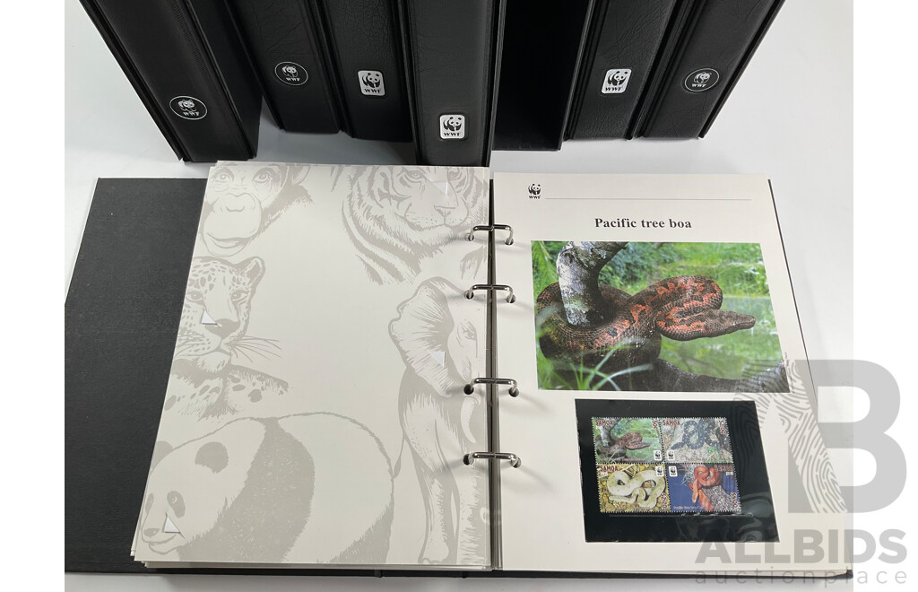 World Wide Fund for Nature 1980s'-90's Seven Volume First Day Covers and Stamps Including Norfork Islands Lizards, West Indian Iguana, Cats of Thailand, Sourthern Sea Lion, Owls of Iran, Red Knot, Pacific Tree Boa and More