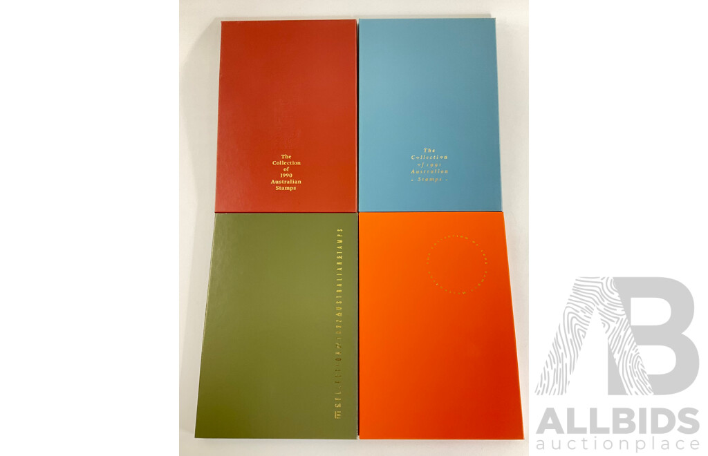 Four Australian Annual Stamp Albums Including 1990, 1991, 1992, 1993 - Face Value $150