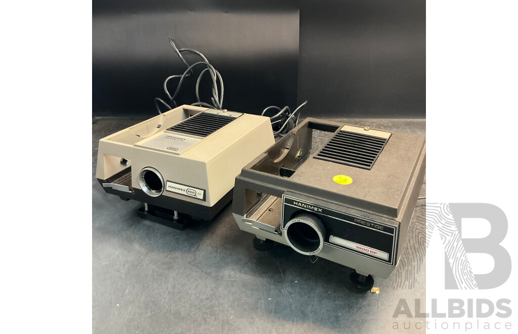 2 X Vintage HANIMEX 35mm Slide Projectors (800RF & 1800RF) with 3 X Han-o-matic Magazines