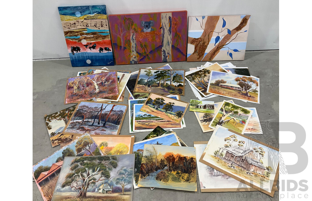 Marilyn Robertson Australian Landscape Paintings - Mixed Media on Board, Canvas and Paper - Lot of 41