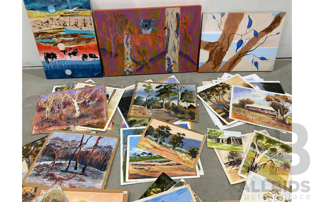 Marilyn Robertson Australian Landscape Paintings - Mixed Media on Board, Canvas and Paper - Lot of 41