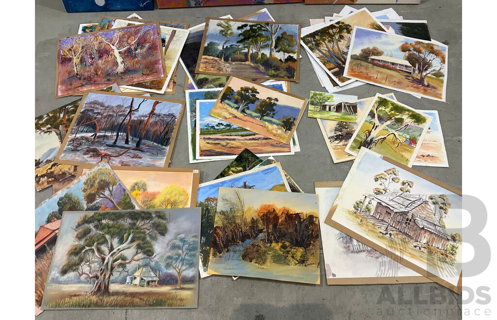Marilyn Robertson Australian Landscape Paintings - Mixed Media on Board, Canvas and Paper - Lot of 41