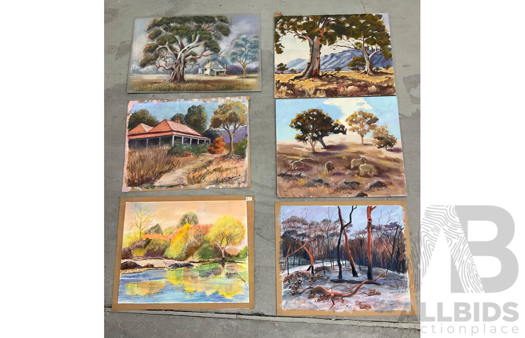 Marilyn Robertson Australian Landscape Paintings - Mixed Media on Board, Canvas and Paper - Lot of 41