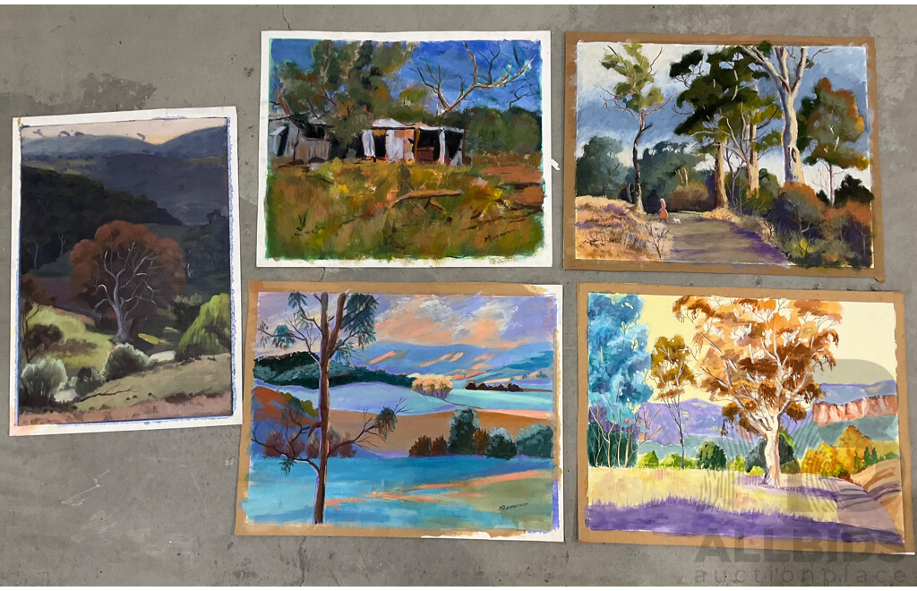 Marilyn Robertson Australian Landscape Paintings - Mixed Media on Board, Canvas and Paper - Lot of 41