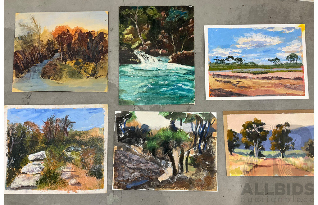 Marilyn Robertson Australian Landscape Paintings - Mixed Media on Board, Canvas and Paper - Lot of 41