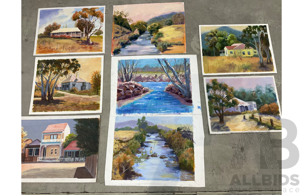 Marilyn Robertson Australian Landscape Paintings - Mixed Media on Board, Canvas and Paper - Lot of 41