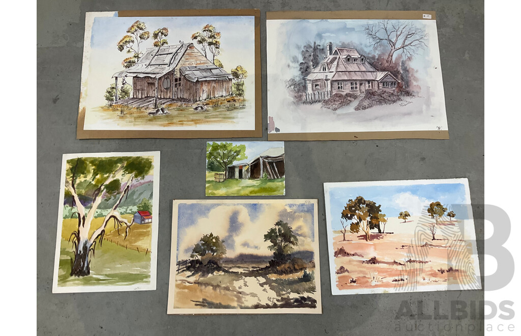 Marilyn Robertson Australian Landscape Paintings - Mixed Media on Board, Canvas and Paper - Lot of 41
