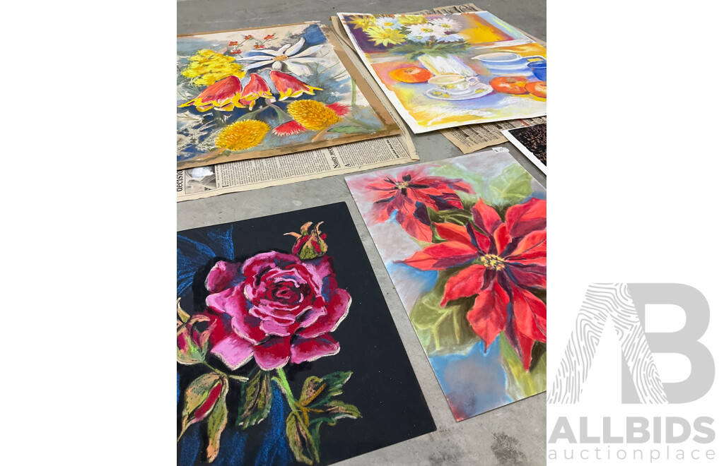 Marilyn Robertson, Floral - Mixed Media on Board, Canvas and Paper - Lot of 37