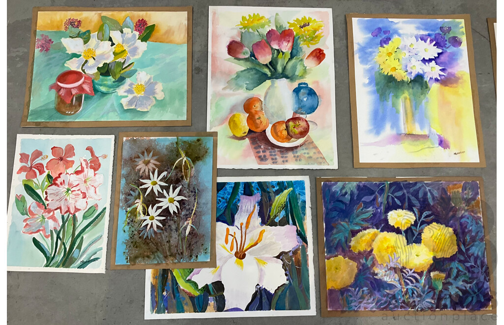 Marilyn Robertson, Floral - Mixed Media on Board, Canvas and Paper - Lot of 37