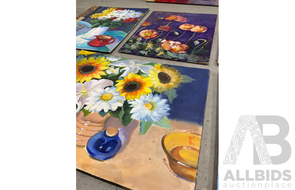 Marilyn Robertson, Floral - Mixed Media on Board, Canvas and Paper - Lot of 37