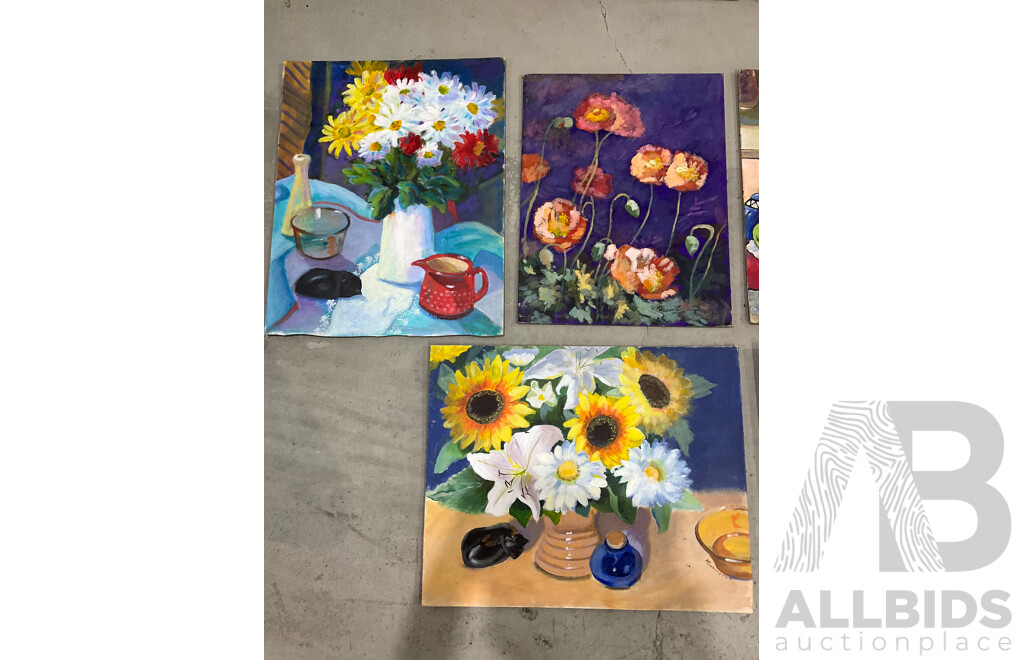 Marilyn Robertson, Floral - Mixed Media on Board, Canvas and Paper - Lot of 37