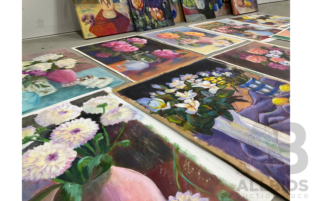 Marilyn Robertson, Floral - Mixed Media on Board, Canvas and Paper - Lot of 37