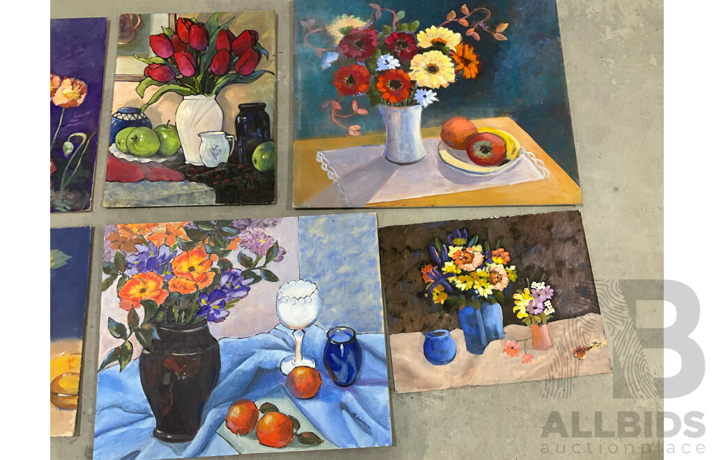 Marilyn Robertson, Floral - Mixed Media on Board, Canvas and Paper - Lot of 37