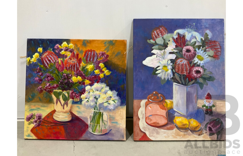 Marilyn Robertson, Floral - Mixed Media on Board, Canvas and Paper - Lot of 37
