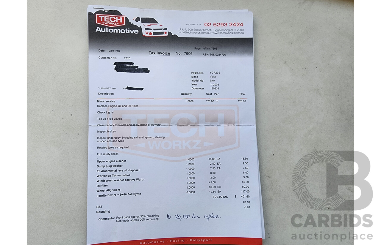 1/2008 Volvo S40 2.4 S MY08 4d Sedan Blue 2.4L