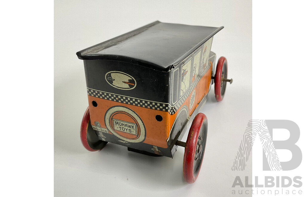 Vintage Mohawk Toys Pressed Steel Clockwork Checker Taxi, Made in USA