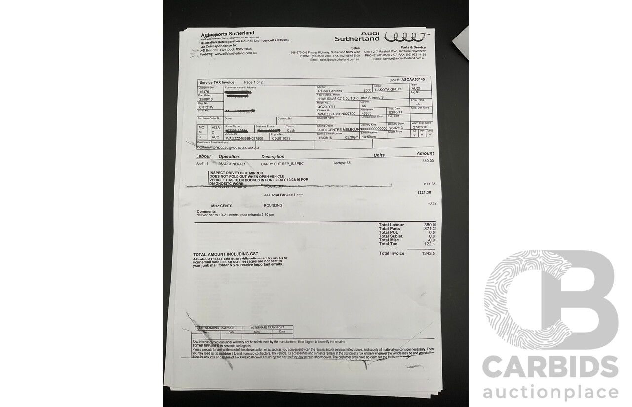 3/2012 Audi A6 3.0 TDi S-Line Quattro 4GL 4d Sedan Dakota Grey Metallic Turbo Diesel V6 3.0L