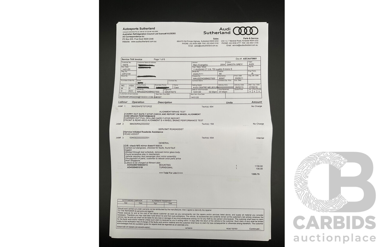 3/2012 Audi A6 3.0 TDi S-Line Quattro 4GL 4d Sedan Dakota Grey Metallic Turbo Diesel V6 3.0L