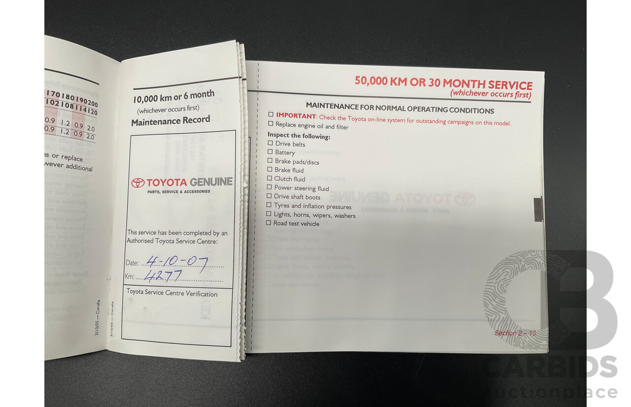 4/2006 Toyota Corolla Conquest Seca ZZE122R MY06 5d Hatchback Noosa Blue Metallic 1.8L