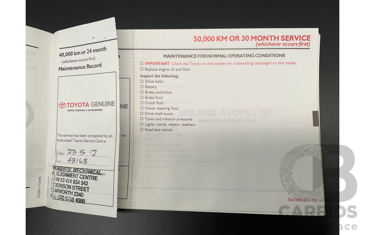 4/2006 Toyota Corolla Conquest Seca ZZE122R MY06 5d Hatchback Noosa Blue Metallic 1.8L