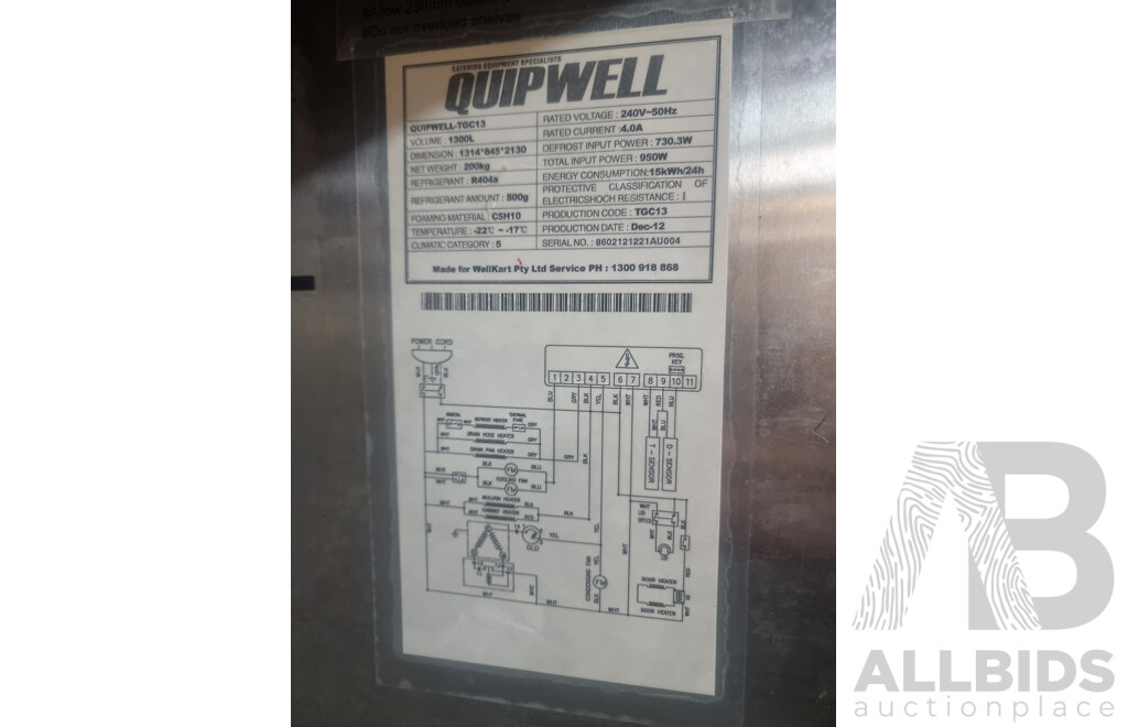 Quipwell Commercial 2 Door 1300L Glass Door Fridge