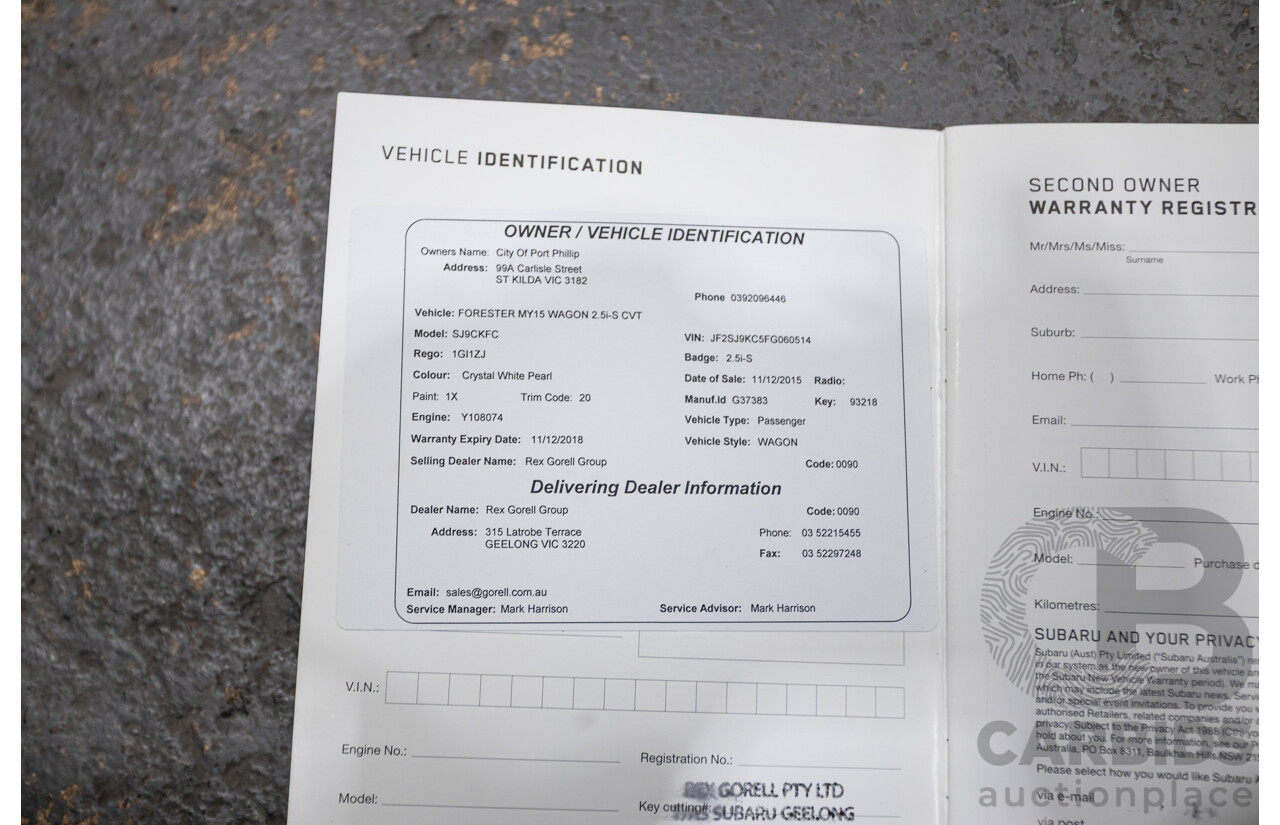 12/2015 Subaru Forester 2.5i-S (AWD) S4 MY15 4d Wagon Crystal White Pearl 2.5L