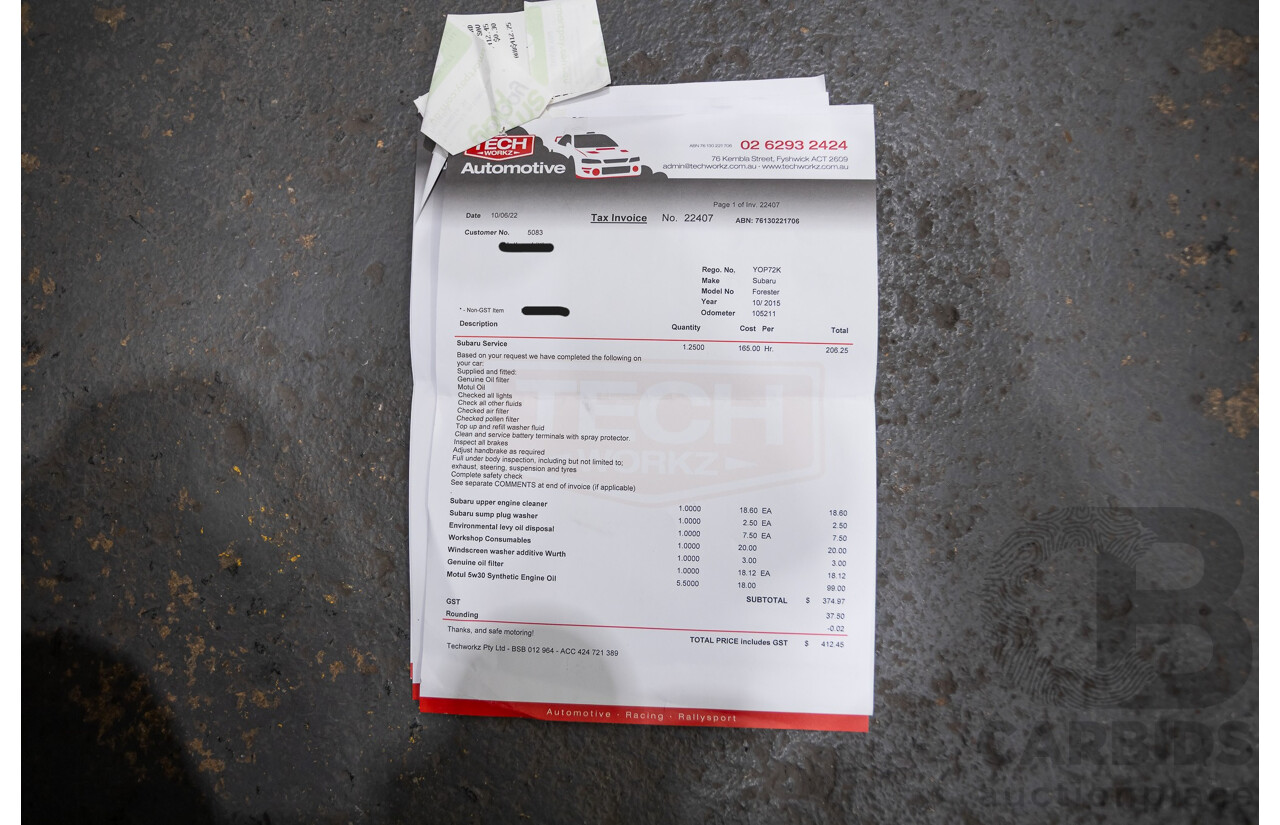 12/2015 Subaru Forester 2.5i-S (AWD) S4 MY15 4d Wagon Crystal White Pearl 2.5L