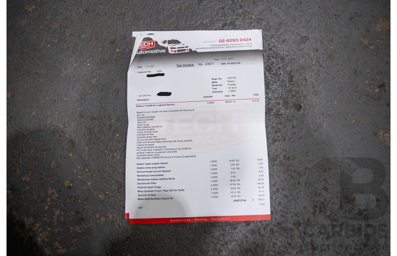 12/2015 Subaru Forester 2.5i-S (AWD) S4 MY15 4d Wagon Crystal White Pearl 2.5L