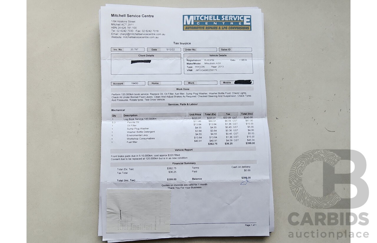 1/2013 Mitsubishi ASX Aspire (4wd) XB MY13 4d Wagon Red 1.8L