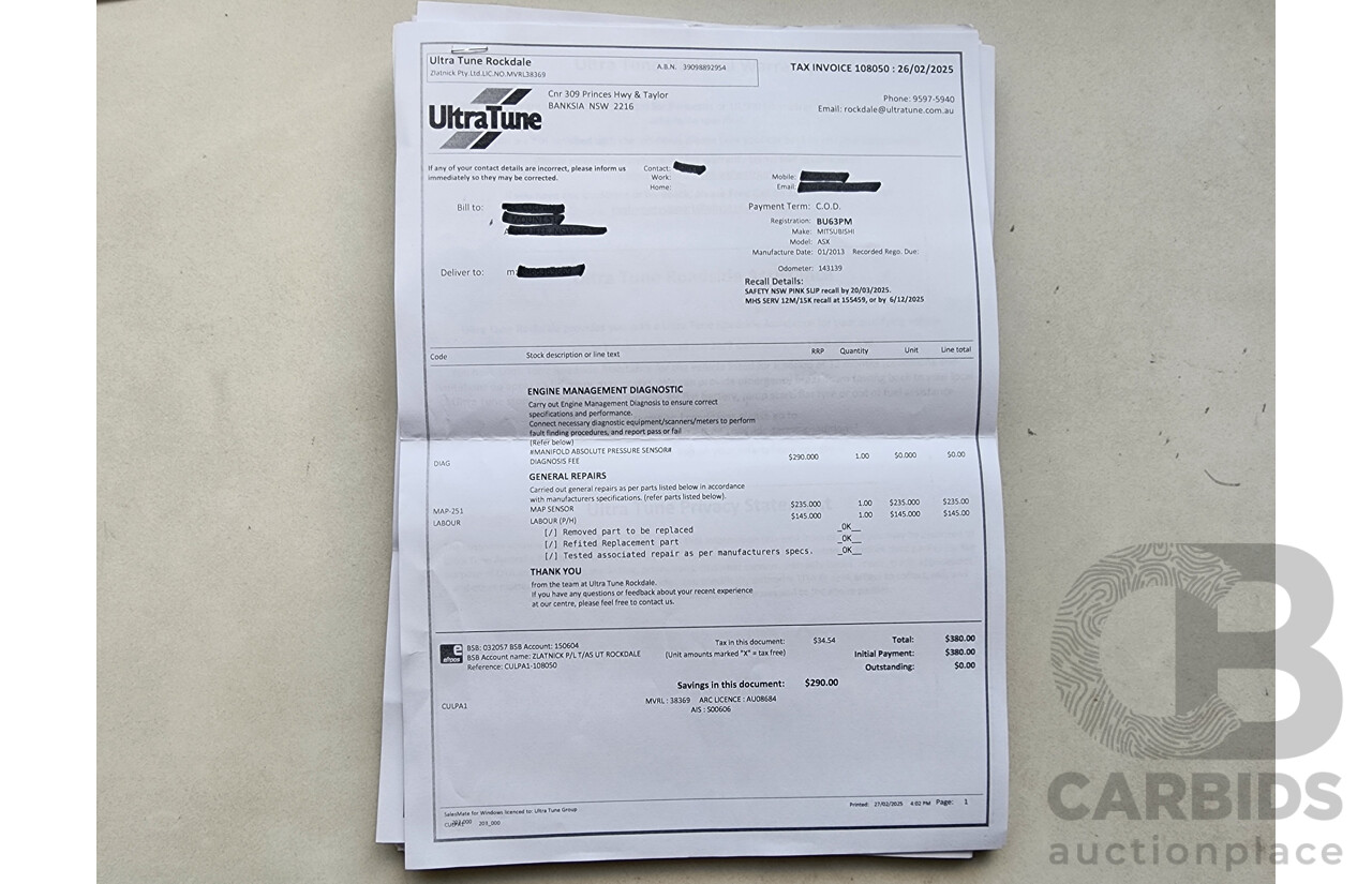 1/2013 Mitsubishi ASX Aspire (4wd) XB MY13 4d Wagon Red 1.8L