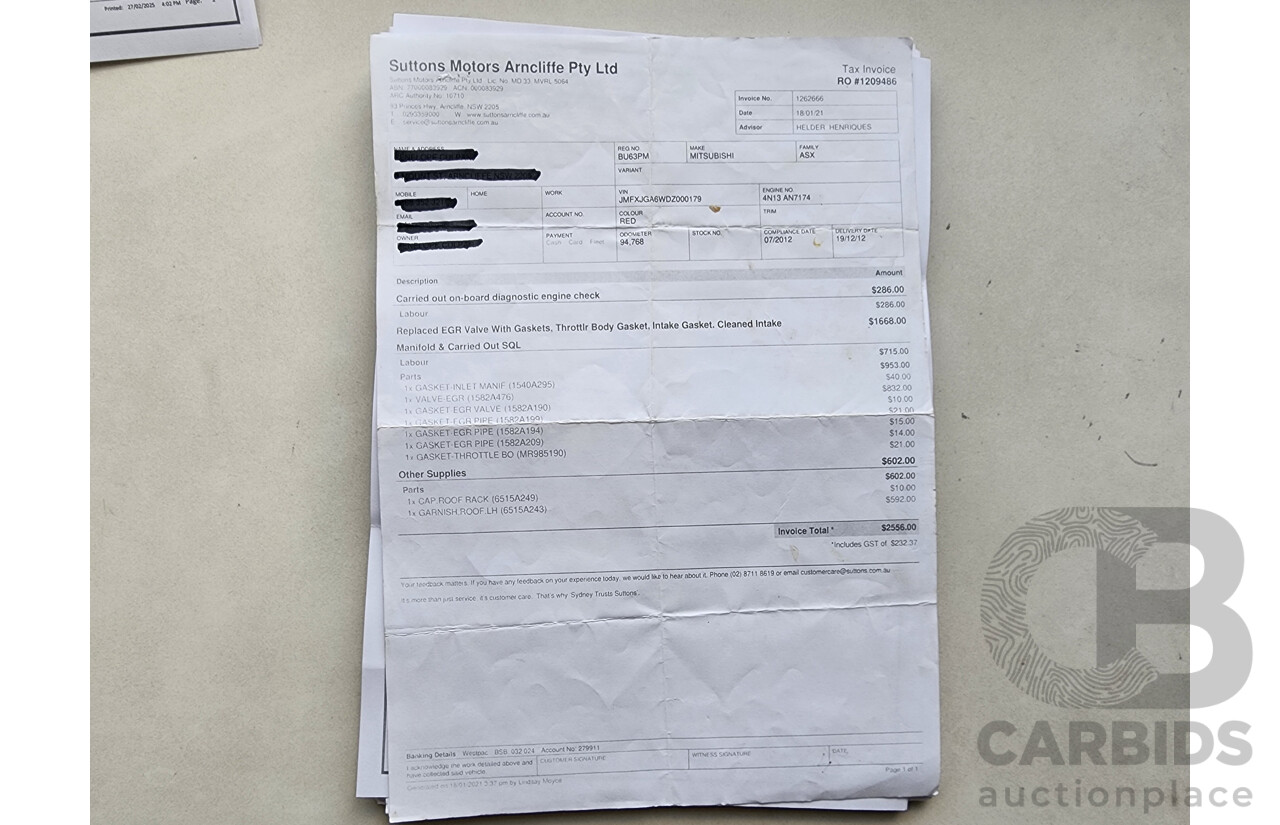 1/2013 Mitsubishi ASX Aspire (4wd) XB MY13 4d Wagon Red 1.8L