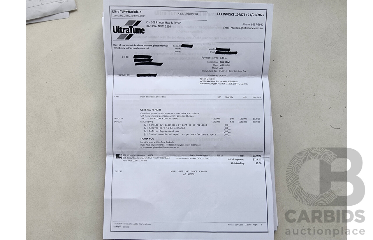 1/2013 Mitsubishi ASX Aspire (4wd) XB MY13 4d Wagon Red 1.8L