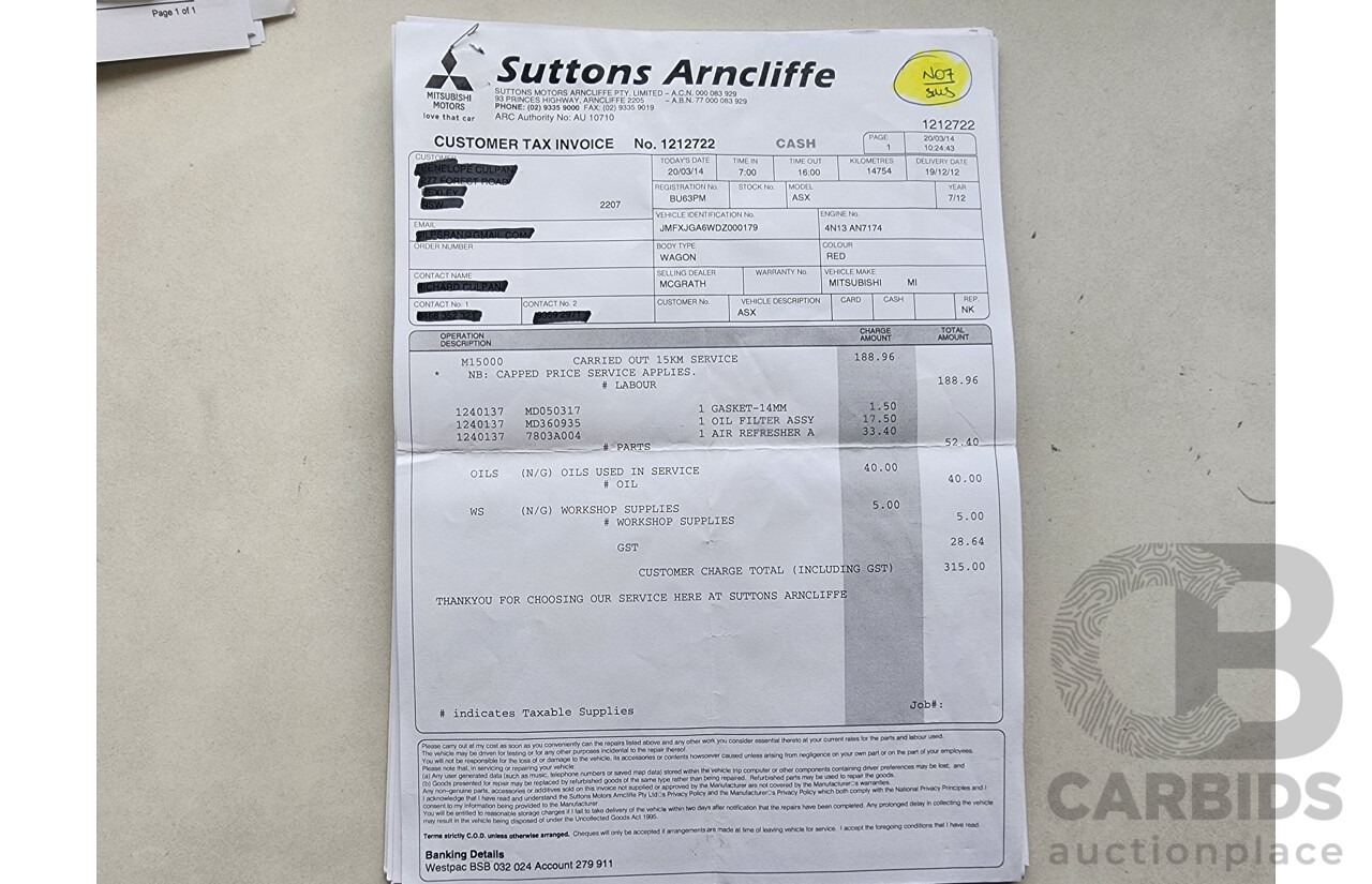 1/2013 Mitsubishi ASX Aspire (4wd) XB MY13 4d Wagon Red 1.8L