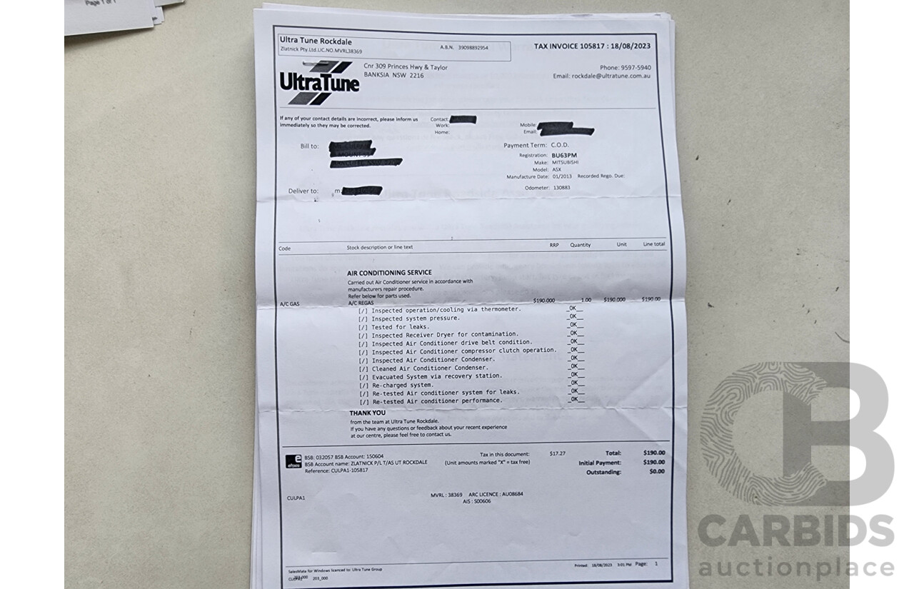 1/2013 Mitsubishi ASX Aspire (4wd) XB MY13 4d Wagon Red 1.8L