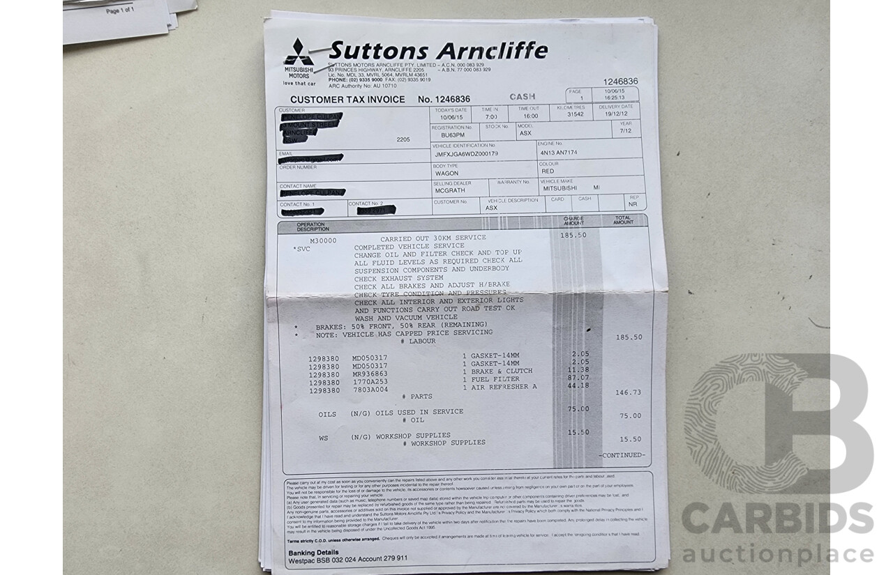 1/2013 Mitsubishi ASX Aspire (4wd) XB MY13 4d Wagon Red 1.8L