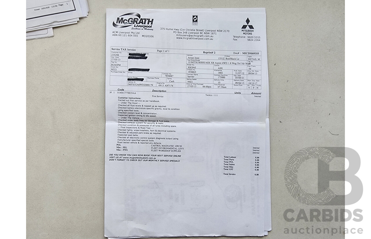 1/2013 Mitsubishi ASX Aspire (4wd) XB MY13 4d Wagon Red 1.8L