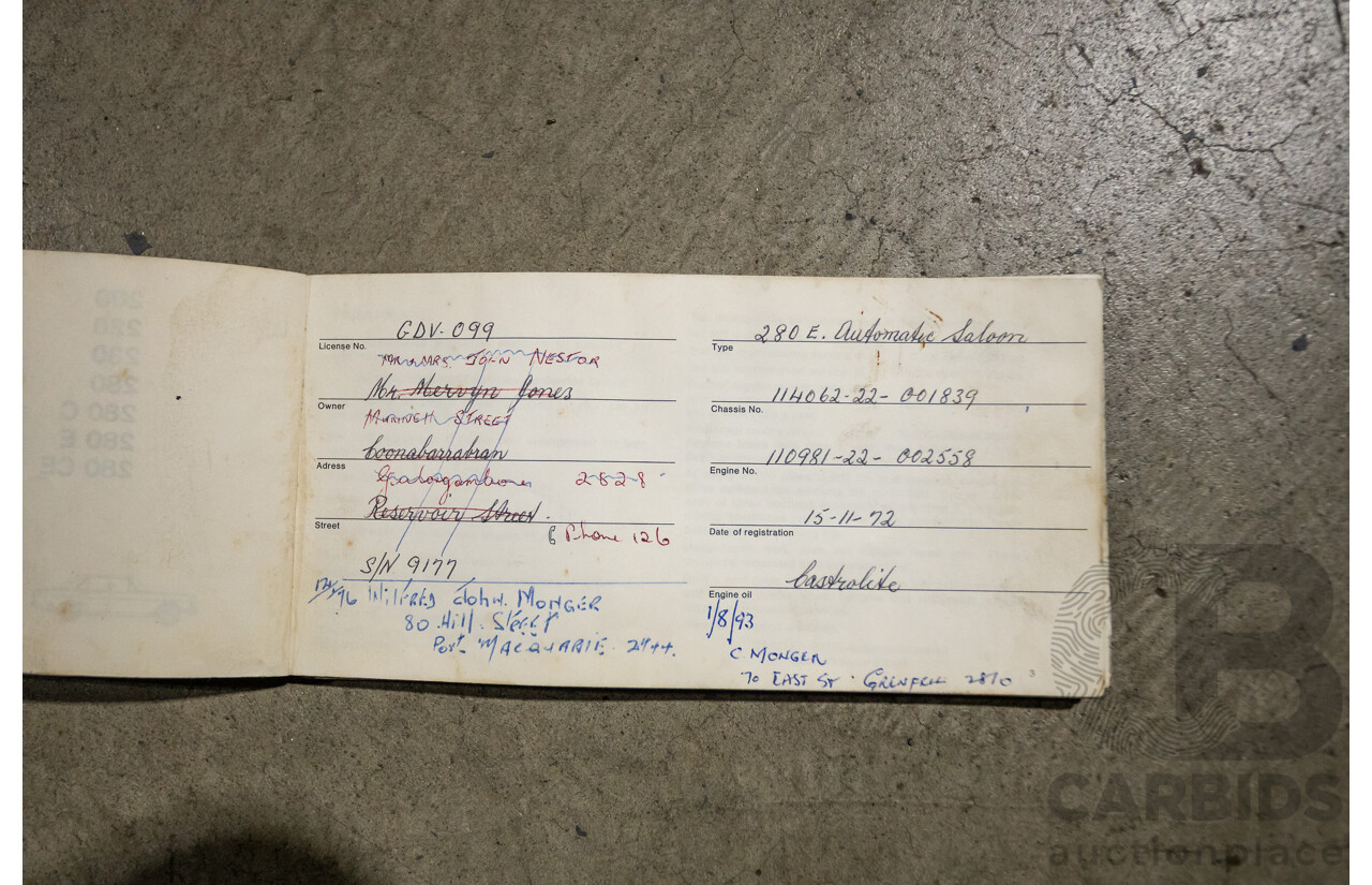 1/1972 Mercedes Benz 280E W114 4d Sedan Light Yellow 2.7L