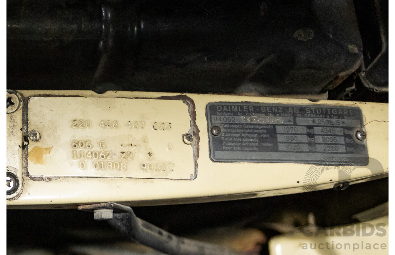 1/1972 Mercedes Benz 280E W114 4d Sedan Light Yellow 2.7L