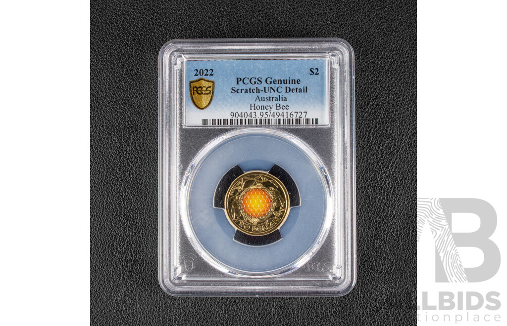 Australian 2022 Two Dollar Coin, Honey Bee, PCGS Scratch UNC Detail