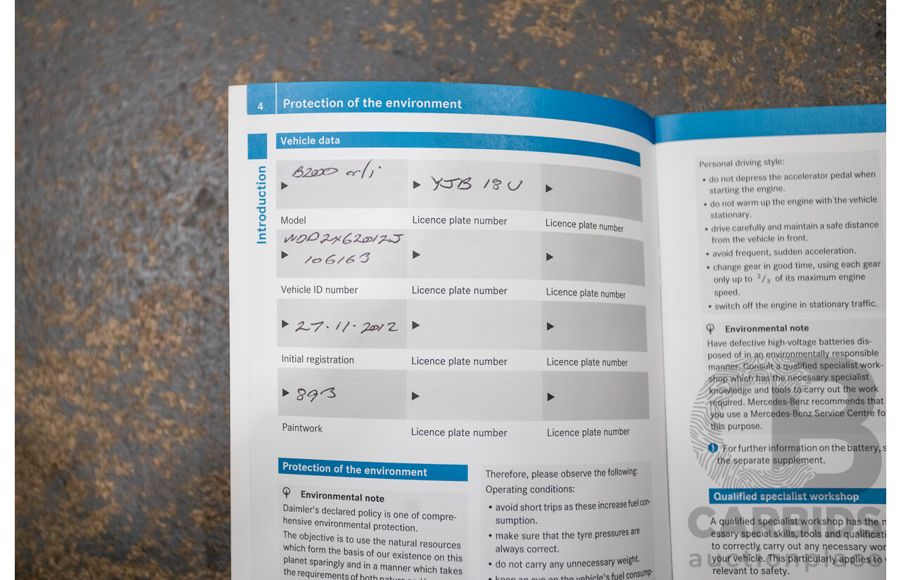 11/2012 Mercedes-Benz B200 CDI BE 246 5d Hatchback Grey 1.8L