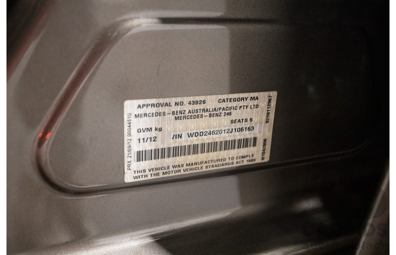 11/2012 Mercedes-Benz B200 CDI BE 246 5d Hatchback Grey 1.8L