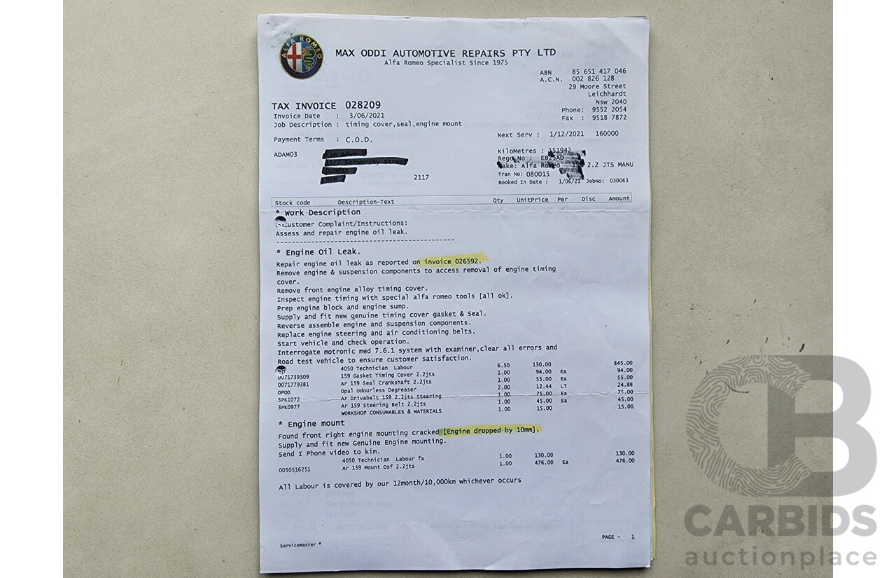 4/2010 Alfa Romeo 159 2.2 JTS Ti MY09 4d Sedan Black 2.2L