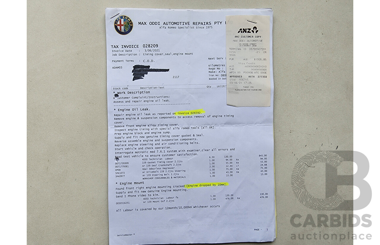 4/2010 Alfa Romeo 159 2.2 JTS Ti MY09 4d Sedan Black 2.2L