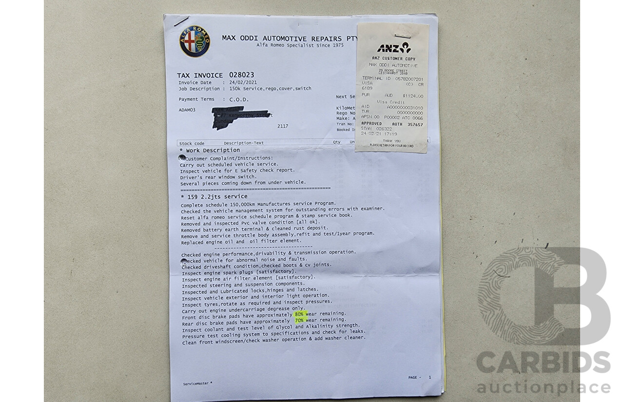 4/2010 Alfa Romeo 159 2.2 JTS Ti MY09 4d Sedan Black 2.2L