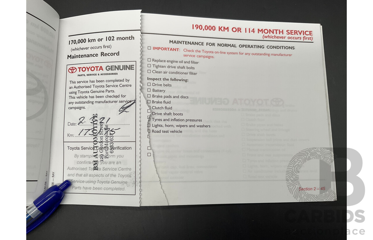 8/2008 Toyota Rav4 Cruiser (4x4) ACA33R 4d Wagon Silver Pearl 2.4L