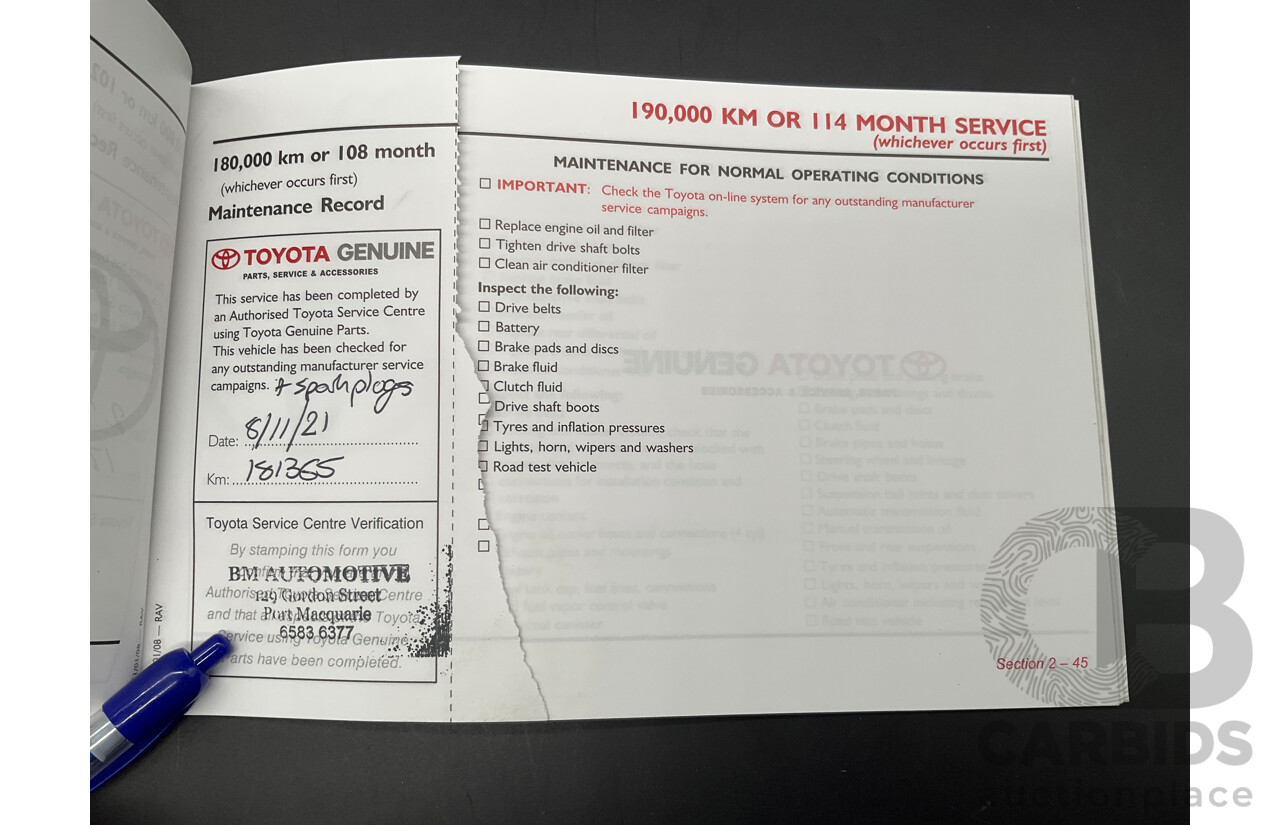 8/2008 Toyota Rav4 Cruiser (4x4) ACA33R 4d Wagon Silver Pearl 2.4L