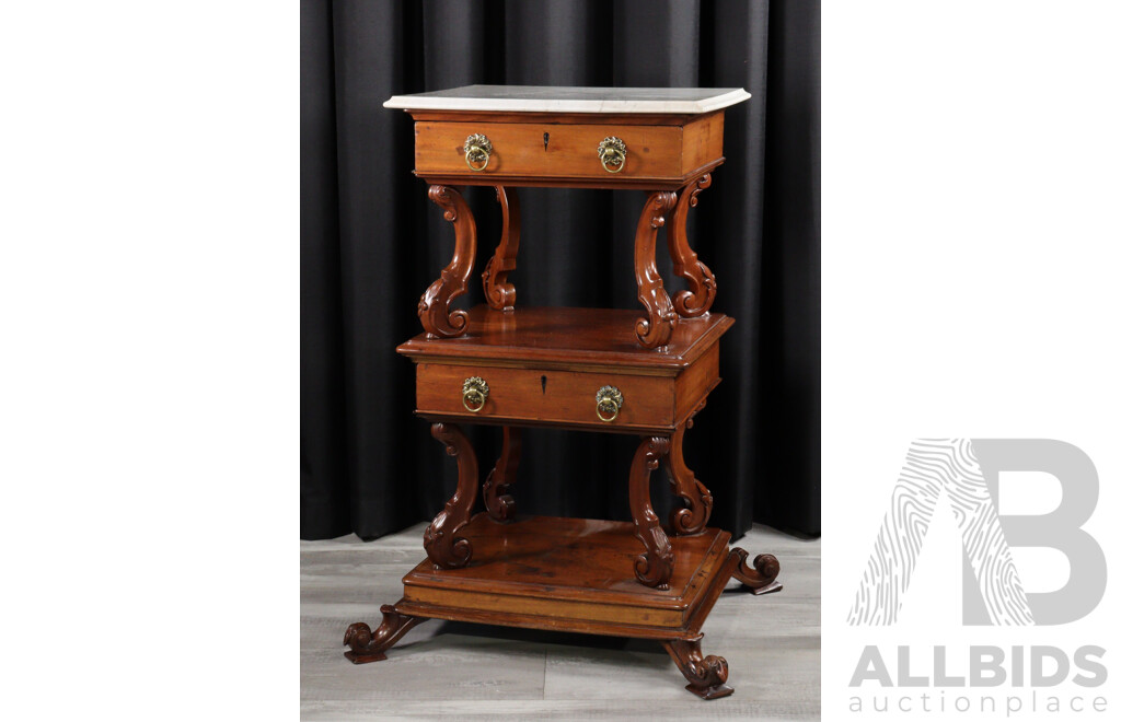 Impressive Victorian Mahogany Three Tier What Not with Marble Top