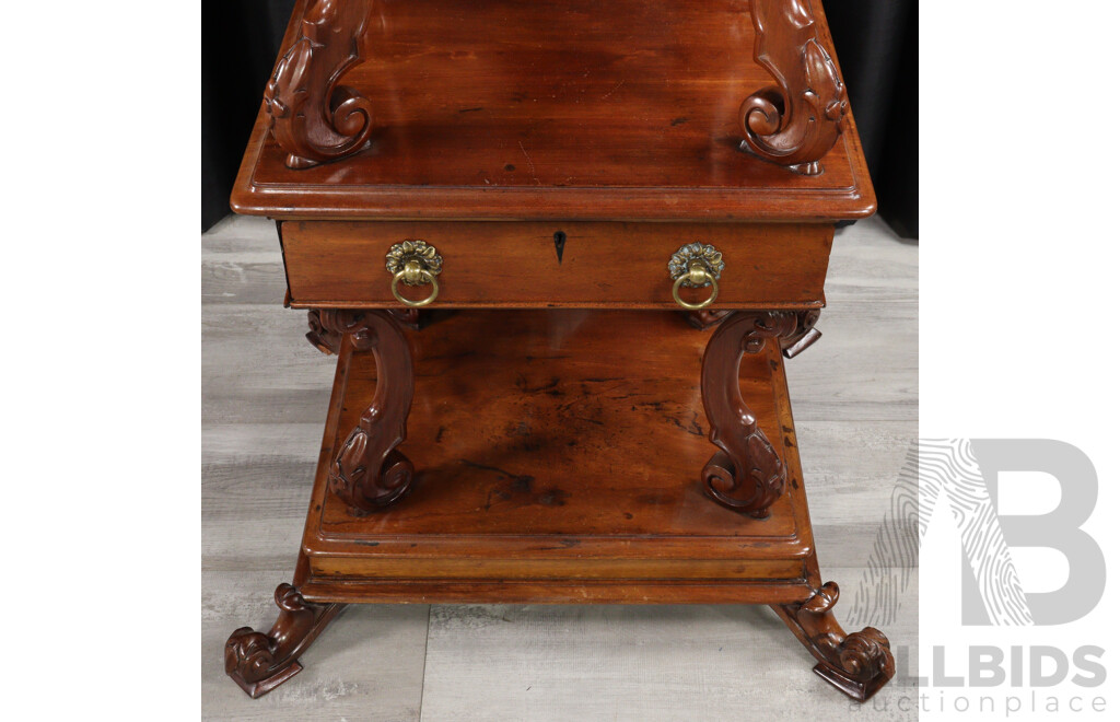 Impressive Victorian Mahogany Three Tier What Not with Marble Top